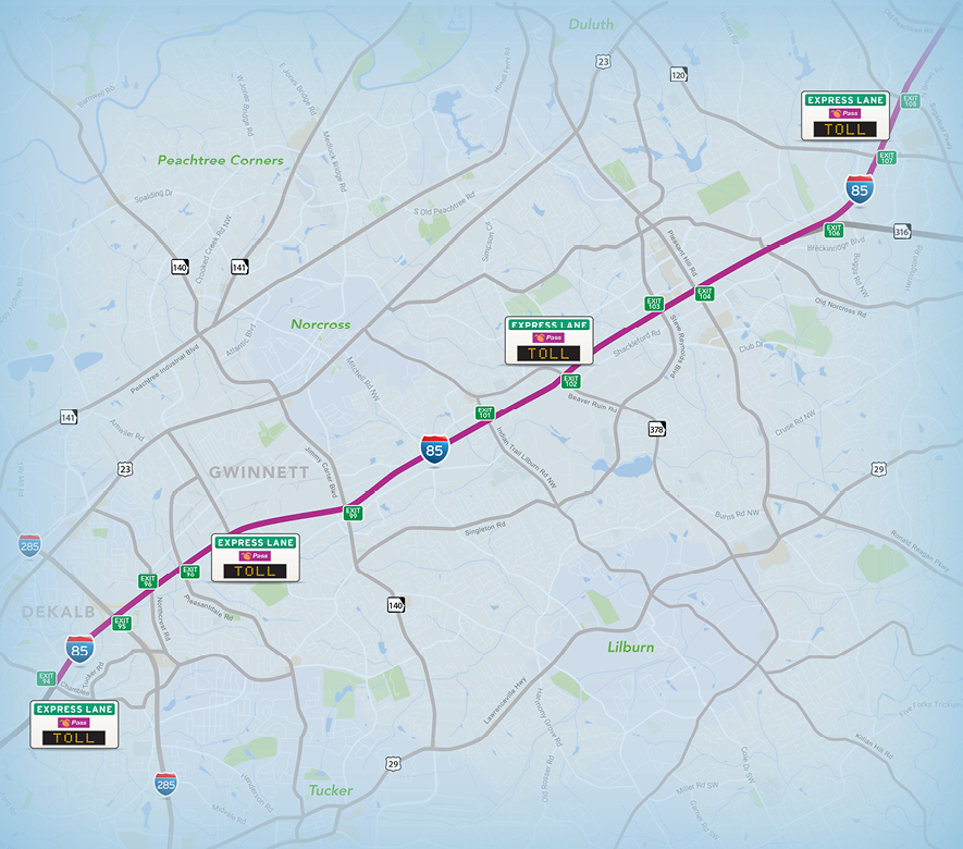 I-85 Map with Toll rates